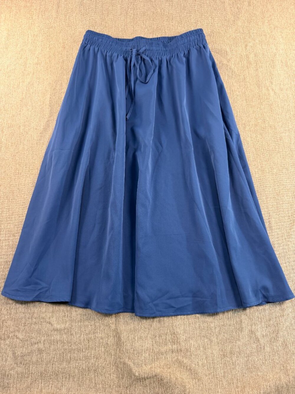 Boutique Dusty Blue Elastic Drawstring Waist Flowy A-Line Midi Skirt Small